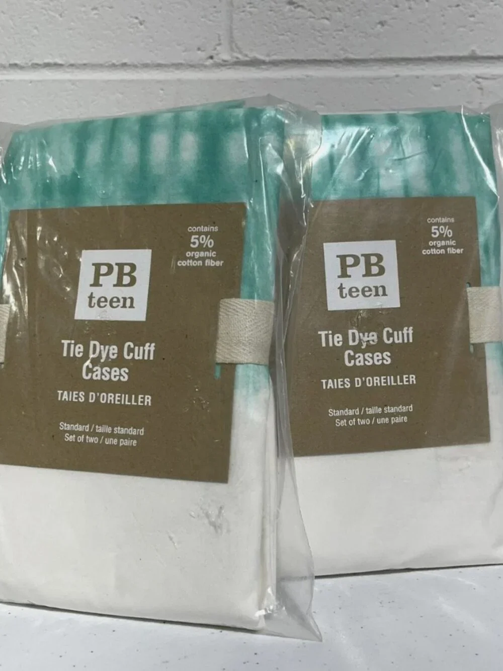 Pottery Barn Teen Tie Dye Cuff Pillowcases 2 Qty Standard Sets 100% Cotton Pool